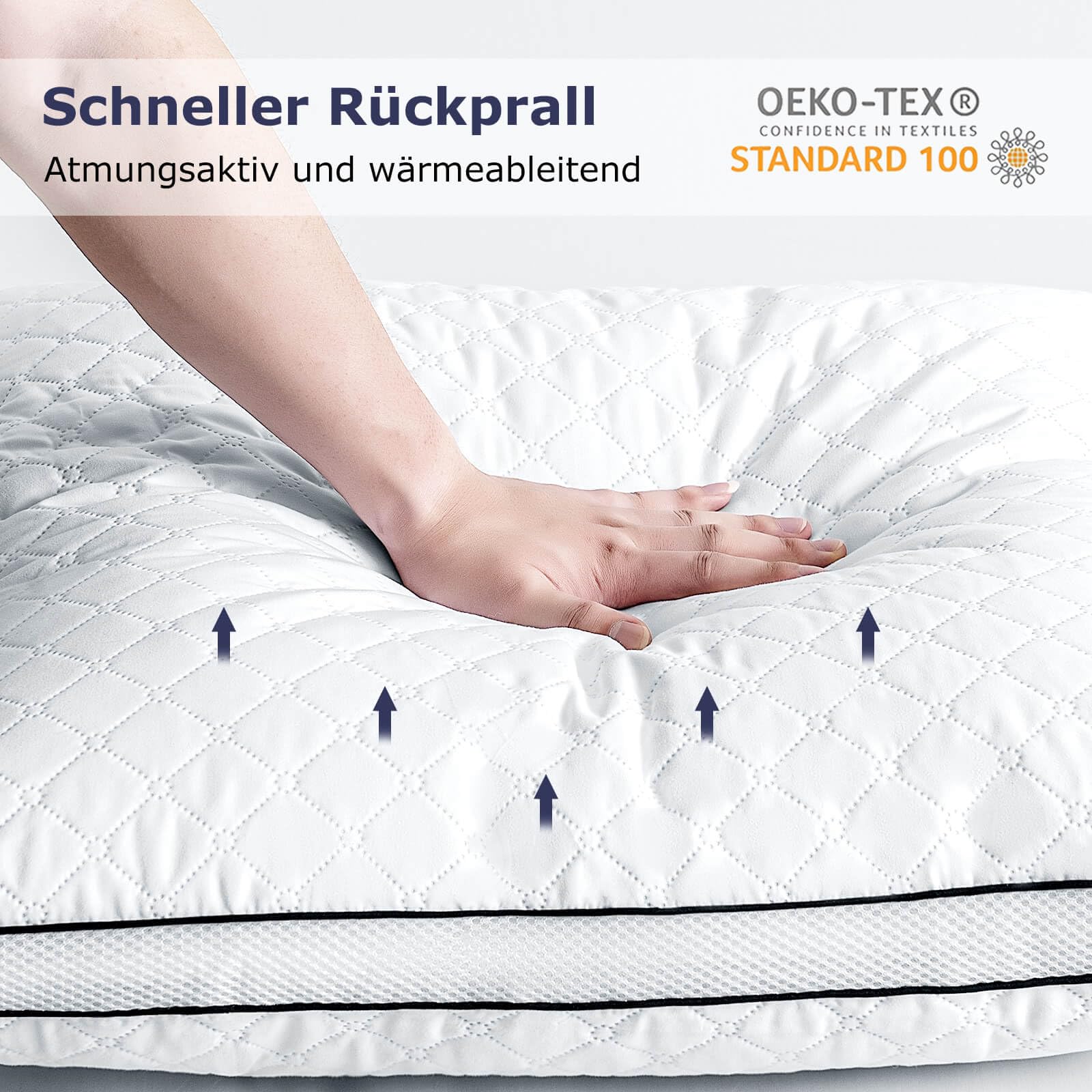 Kopfkissen 80x80 cm 2er Set, orthopädisches Seitenschläferkissen mit Premium Füllung, Atmungsaktives Nackenkissen, Schlaf-,Sitz-,Bett-,Sofa-Kissen für Allergiker weich und stützend waschbar
