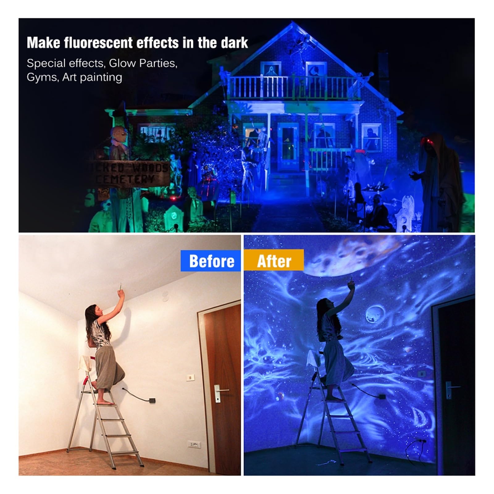 Światło Halogenowe UV Fluorescencyjna Lampa Sceniczna 50W 100W Ultrafioletowe LED Czarne Światło Wodoodporny Reflektor Dekoracja Na Halloween(100W)