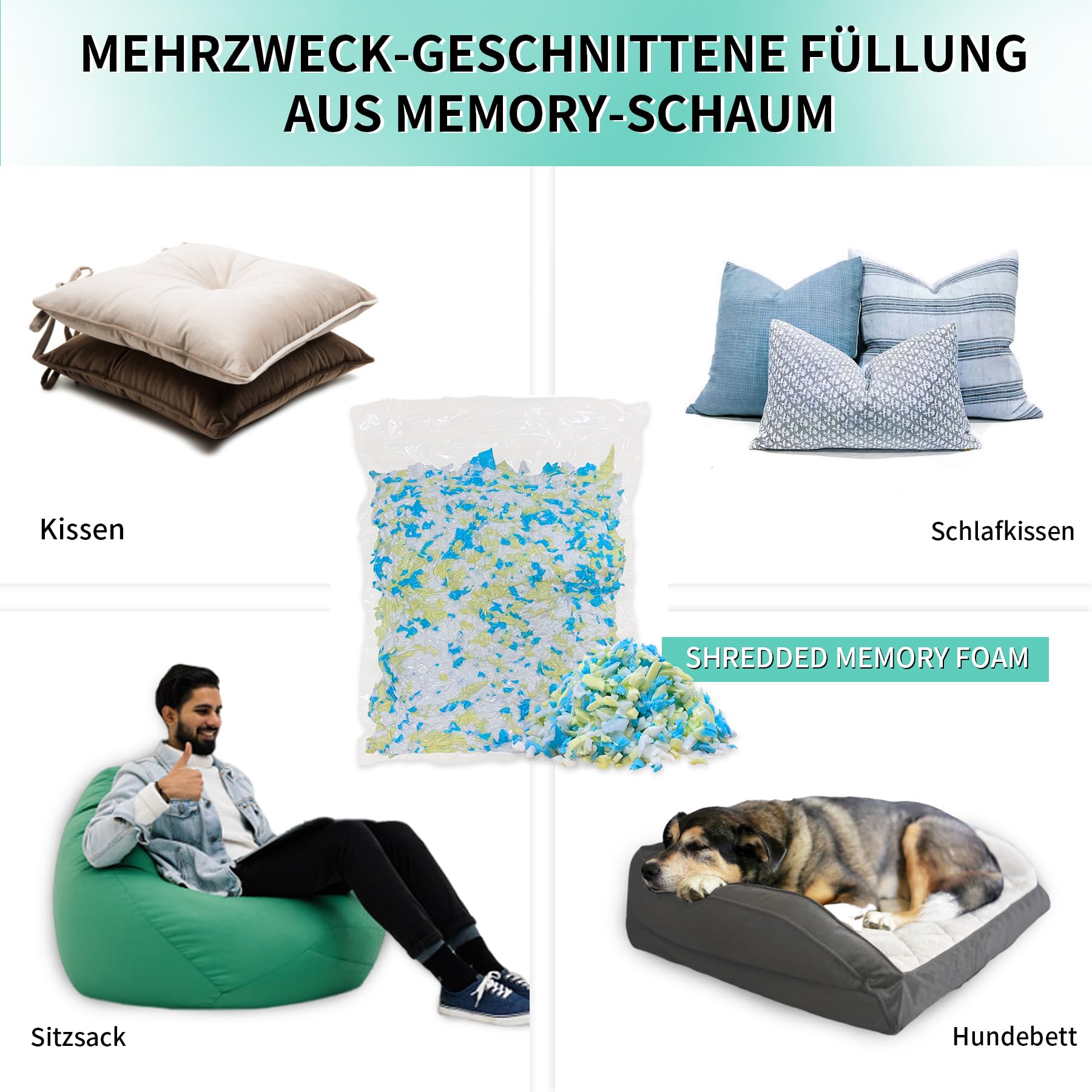 6.6kg Memory Foam-Füllung für Sitzsäcke, Hinzufügen von Gelpartikeln, gemütlich und weich, ideal zum Füllen von Sitzsäcken für Kinder, Kissen, Hundebetten, Sofakissen