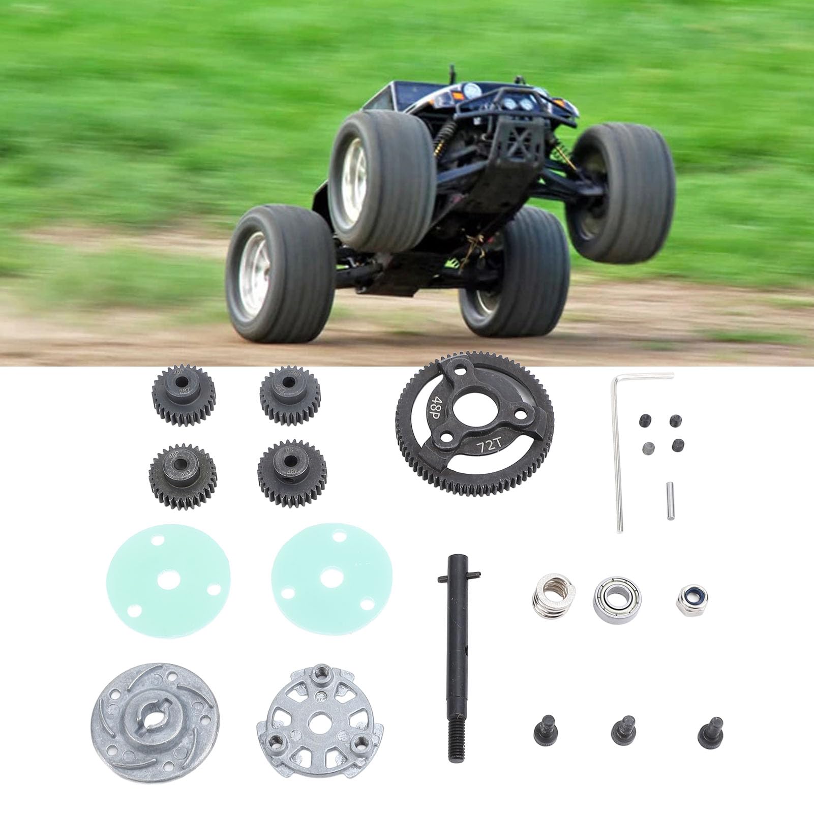 Metallgetriebesatz für Slash 2WD 1/10 RC Car, 72 Zähne großes Zahnrad mit 27T 28T 29T 30T Motorritzelschraubensatz
