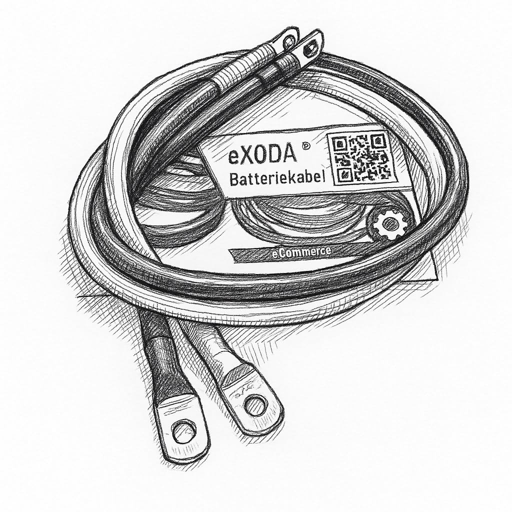 eXODA set di cavi batteria 35 mm² 75cm rosso nero con incisione M8 per 12V | Cavo batteria, 35 mm², 75 cm, rosso e nero, guaina termorestringente, 12V, occhiali M8, resistente al calore, versatile.