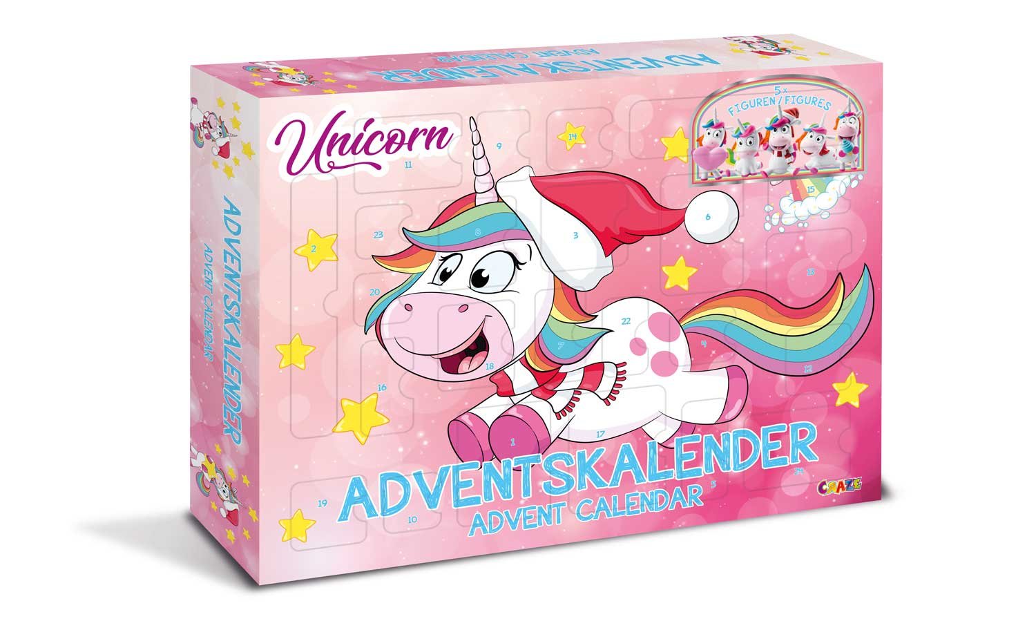 CRAZE Calendario Avvento , Sorpresa UNICORN, Unicorno di Natale per i bambini, sorprese per bambini, diversi accessori per bambina