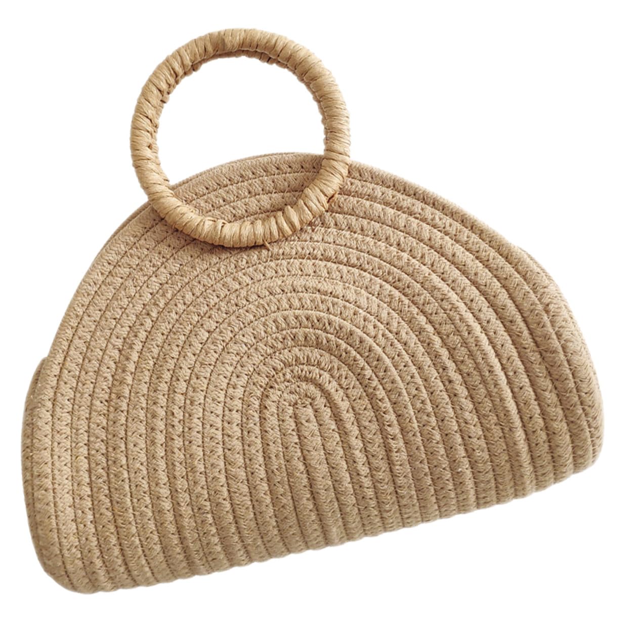 Abaodam Borsa in Corda di Cotone Intrecciata a Mano Texture Delicata, Capiente e Portatile, Stile Rustico per Picnic e Spiaggia Khaki
