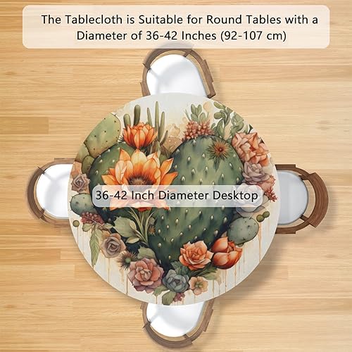Vista 140 de Pardick Mantel redondo ajustable con diseño de flores de arte en acuarela con mantel elástico, mantel elástico redondo, impermeable, lavable, se