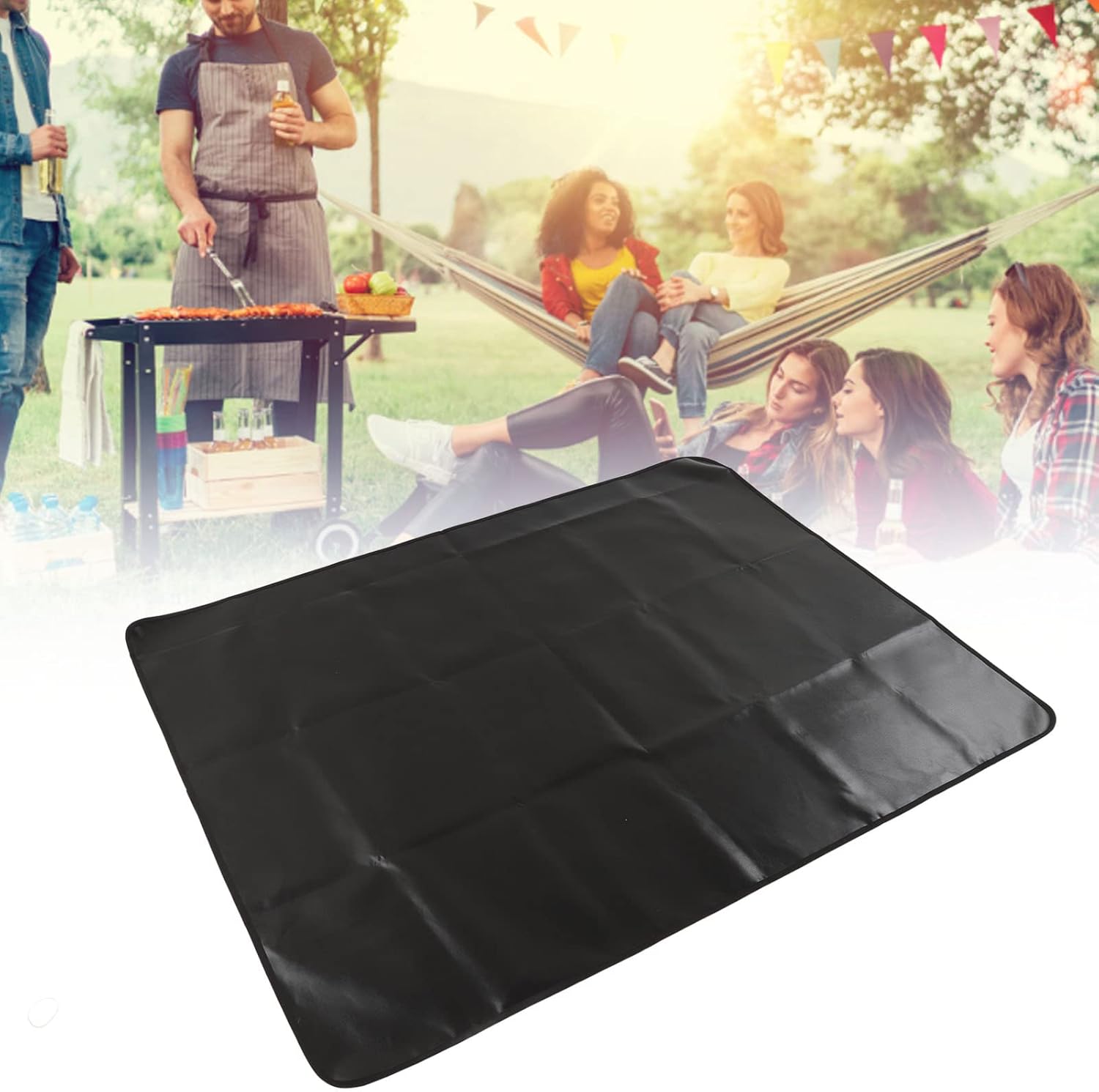 Under Grill Mat, Reusable Foldable Anti Slip Double Sided Silicone Fireproof Grill Pad, Deck Patio Protector Mat for Outdoor Camping Garden Yard Picnic (152x122CM Rectangle)