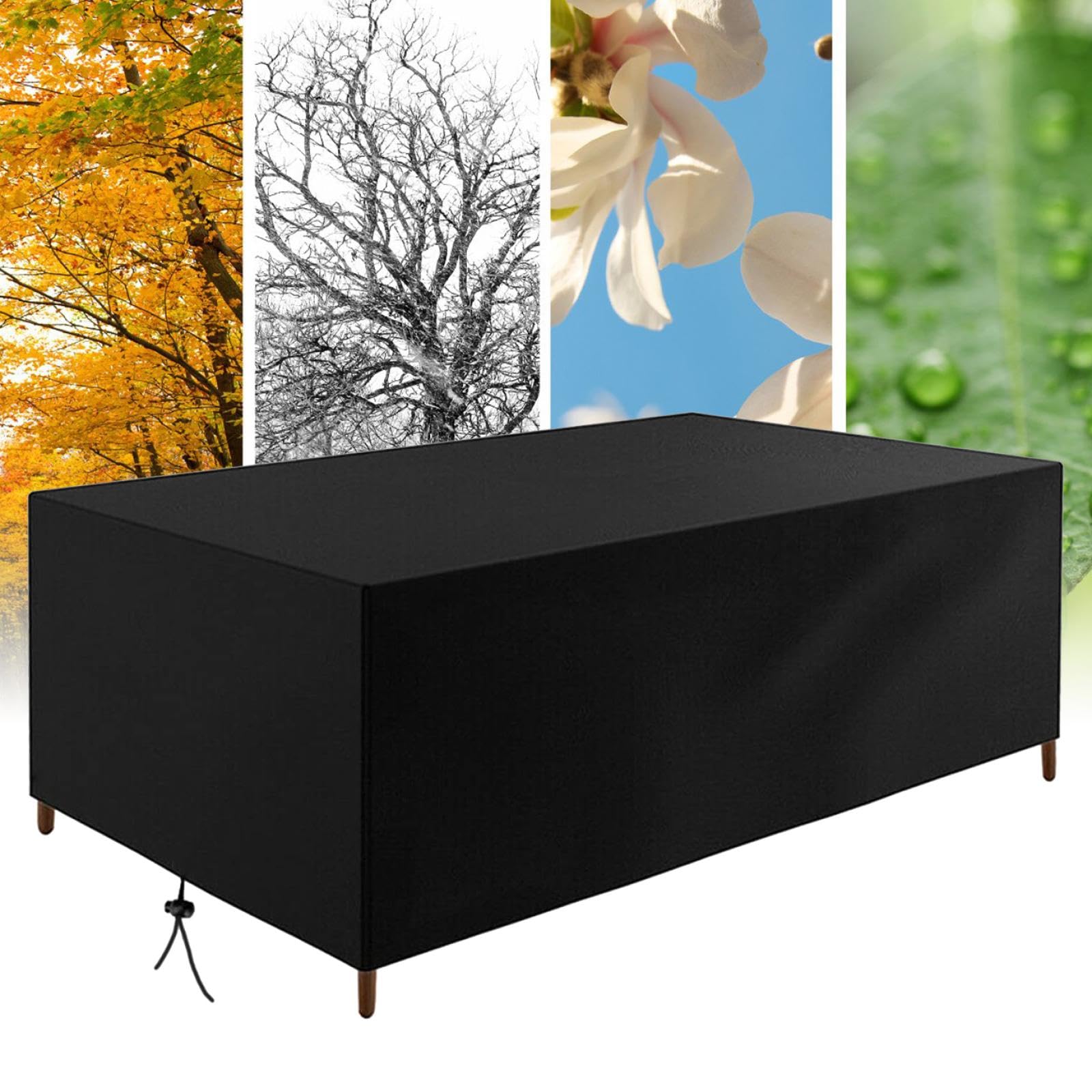 Winter Garden Furniture Covers Waterproof Windproof Heavy Duty Rip Proof 135x90x105cm/LxWxH 420d Oxford Fabric Large Patio Set Cover Outdoor Table Cover Square/Rectangular Black Cold and Rainproof