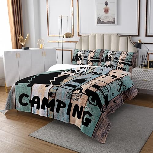 Miniatura 2 de Colcha rústica para niños, adolescentes, bonita funda de cama de camping, feliz, acolchada, funda de cama para mujeres y niñas, camper Queen,