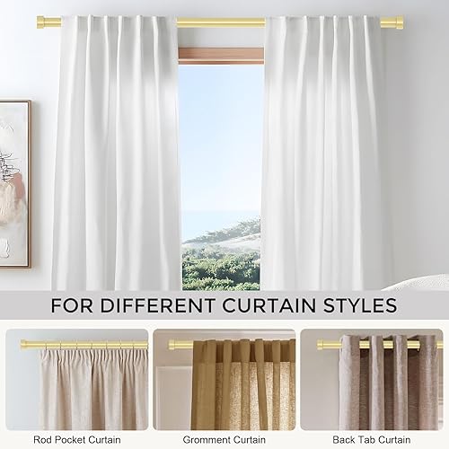 Miniatura 6 de Paquete de 2 barras de cortina doradas para ventanas de 18 a 45 pulgadas (1.5-3.75 pies), barras de cortina de 1 pulgada de diámetro con remates de