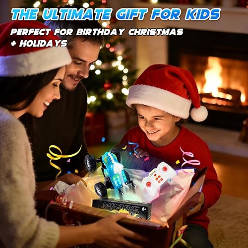 Miniatura 2 de Dinosaurio RC Stunt Car con luz LED y giros de 360, 2.4GHz 4WD control remoto Monster Truck para niños, vehículo todoterreno todo terreno, juguete