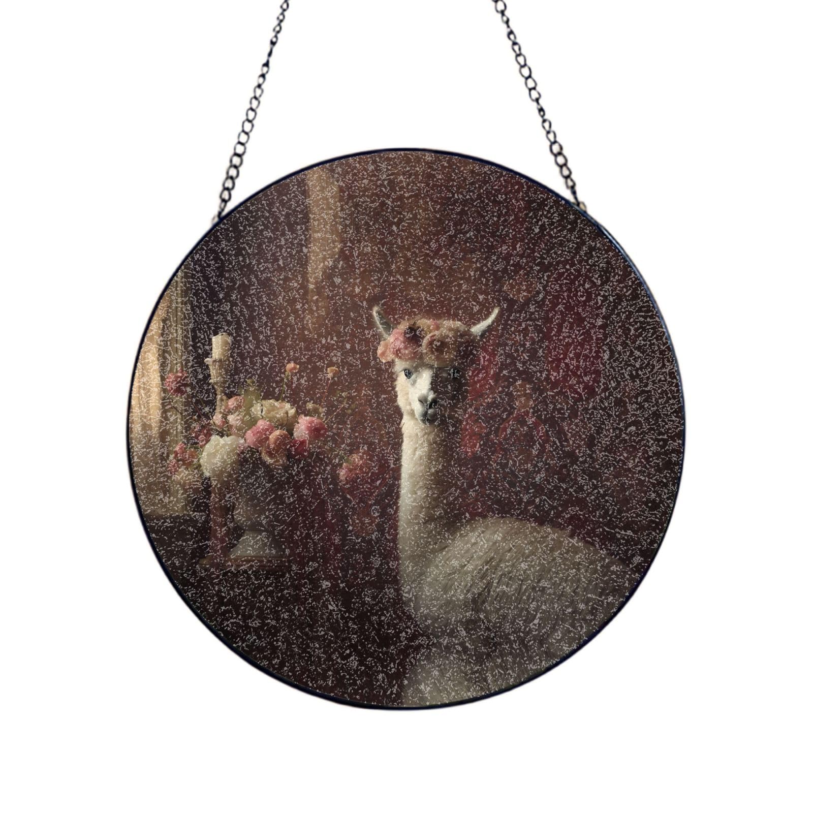 Phayah Alpaca Print Stained Glass Window Hanging Sun Catchers Decoration Mother'S Day Birthday Gifts For Home Garden Porch 4in（10cm）