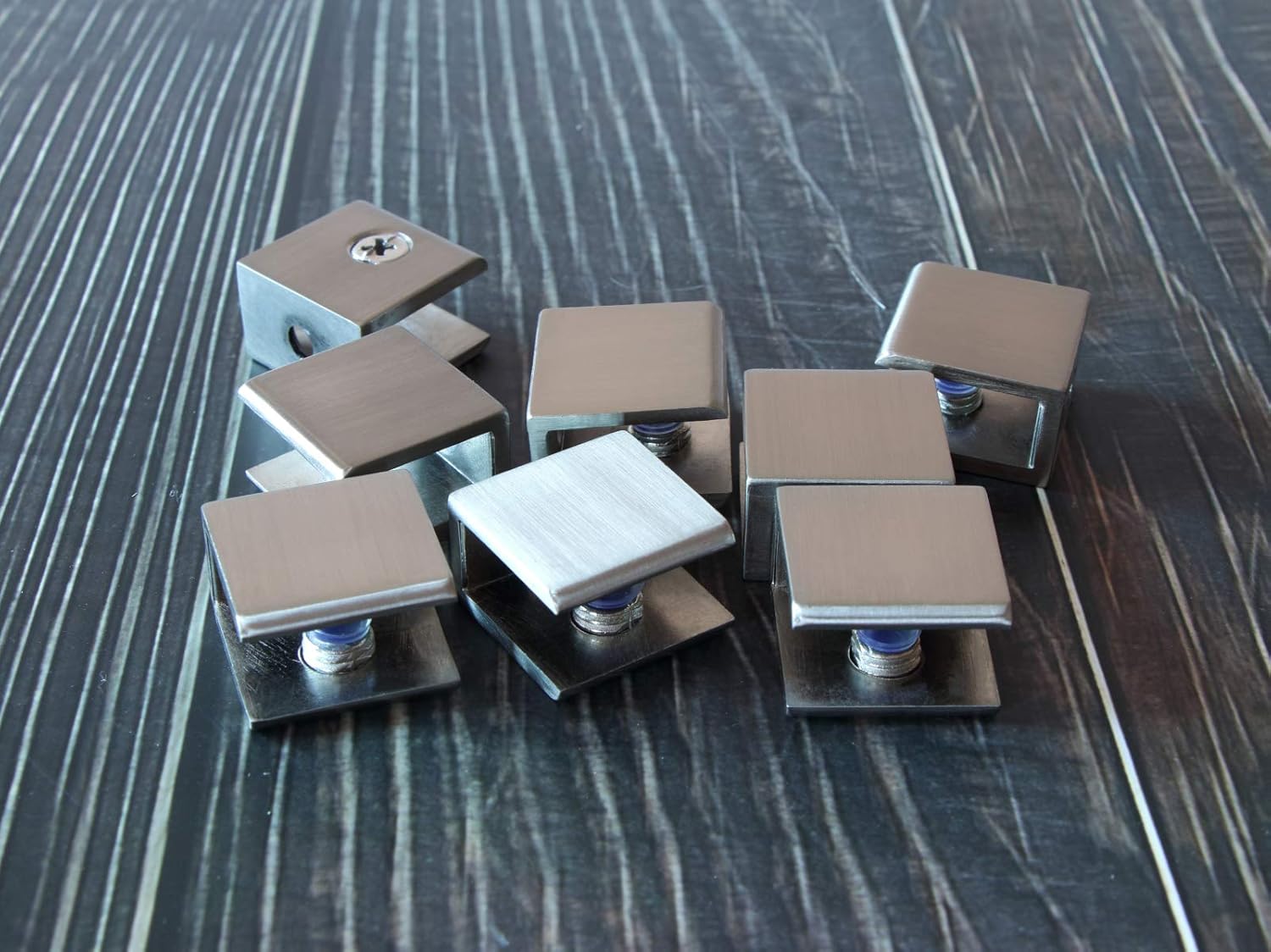 Glass Shelf Brackets Shelf Clips Metal Clamps Brushed Nickel Square Shape Wall Mounted Adjustable 6-10mm for Acrylic Wood (Set of 8)
