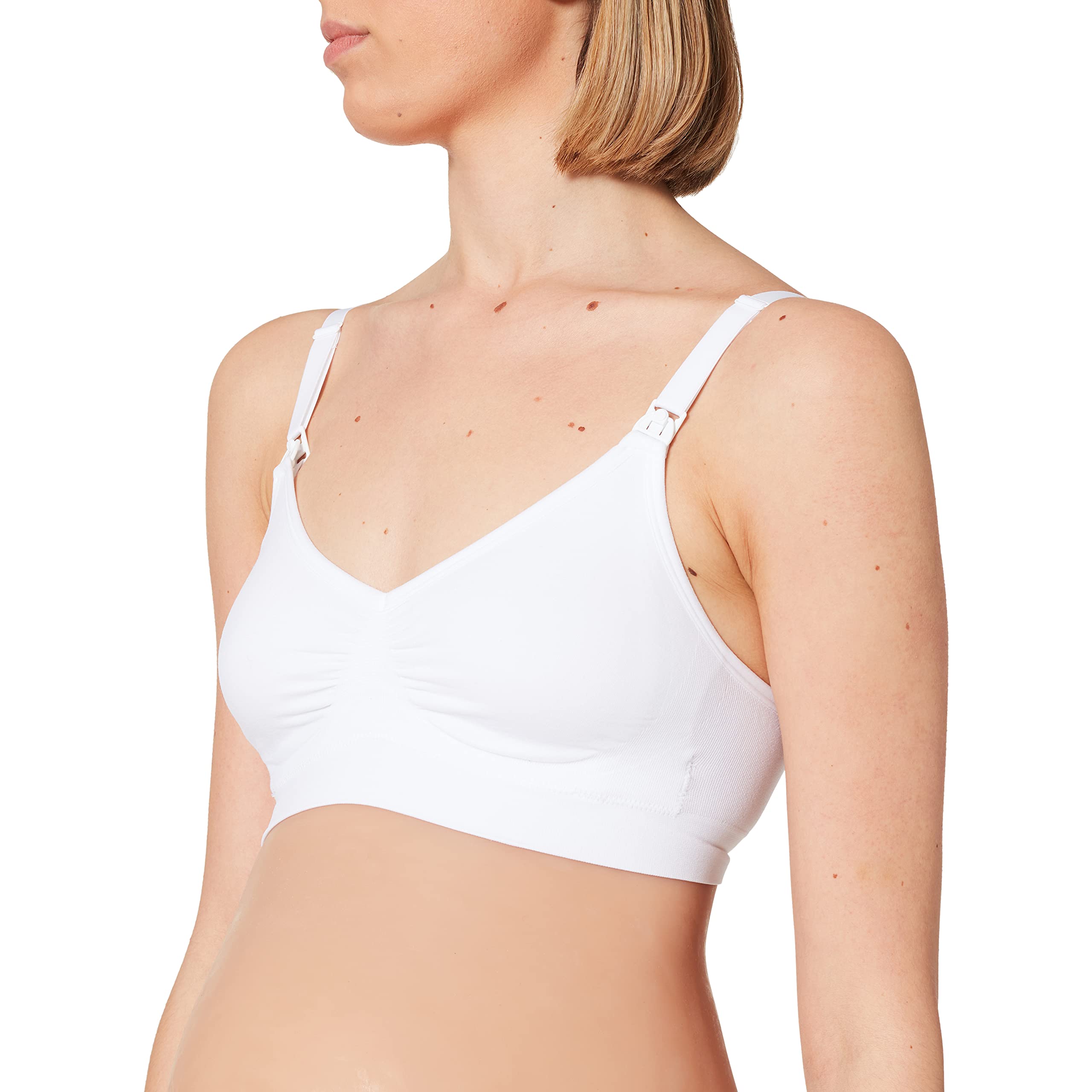 Medela Comfort Bra - Seamless, wireless nursing bra for pregnancy and breastfeeding with a stretchy band and breathable material for all-day comfort, M, White