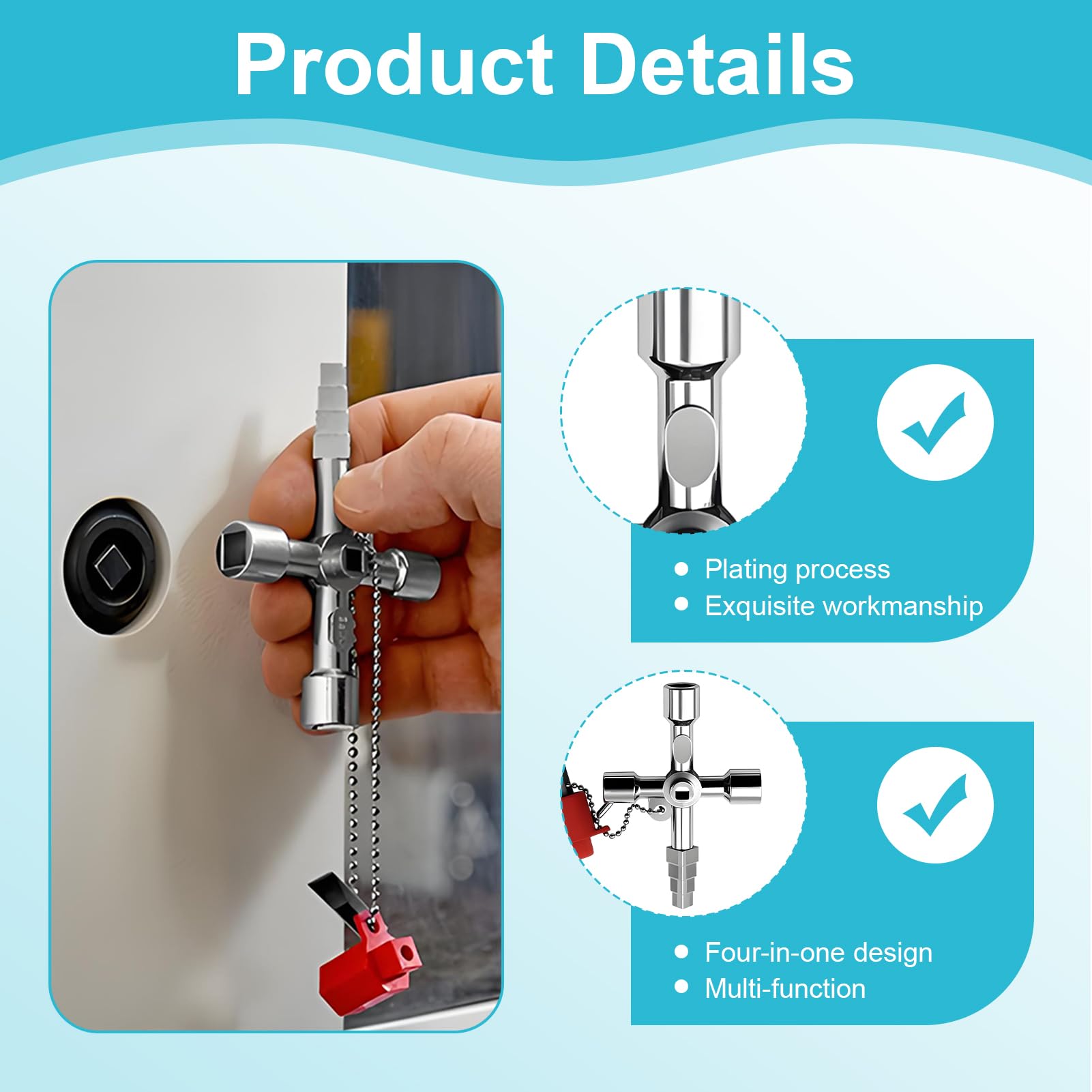 Chiave Multifunzione, 4 in 1 Chiave Quadrata Contatore, Chiave Universale per Serrature con Design a Croce per Contatore Gas, Acqua, Armadi Elettrici, Ascensori