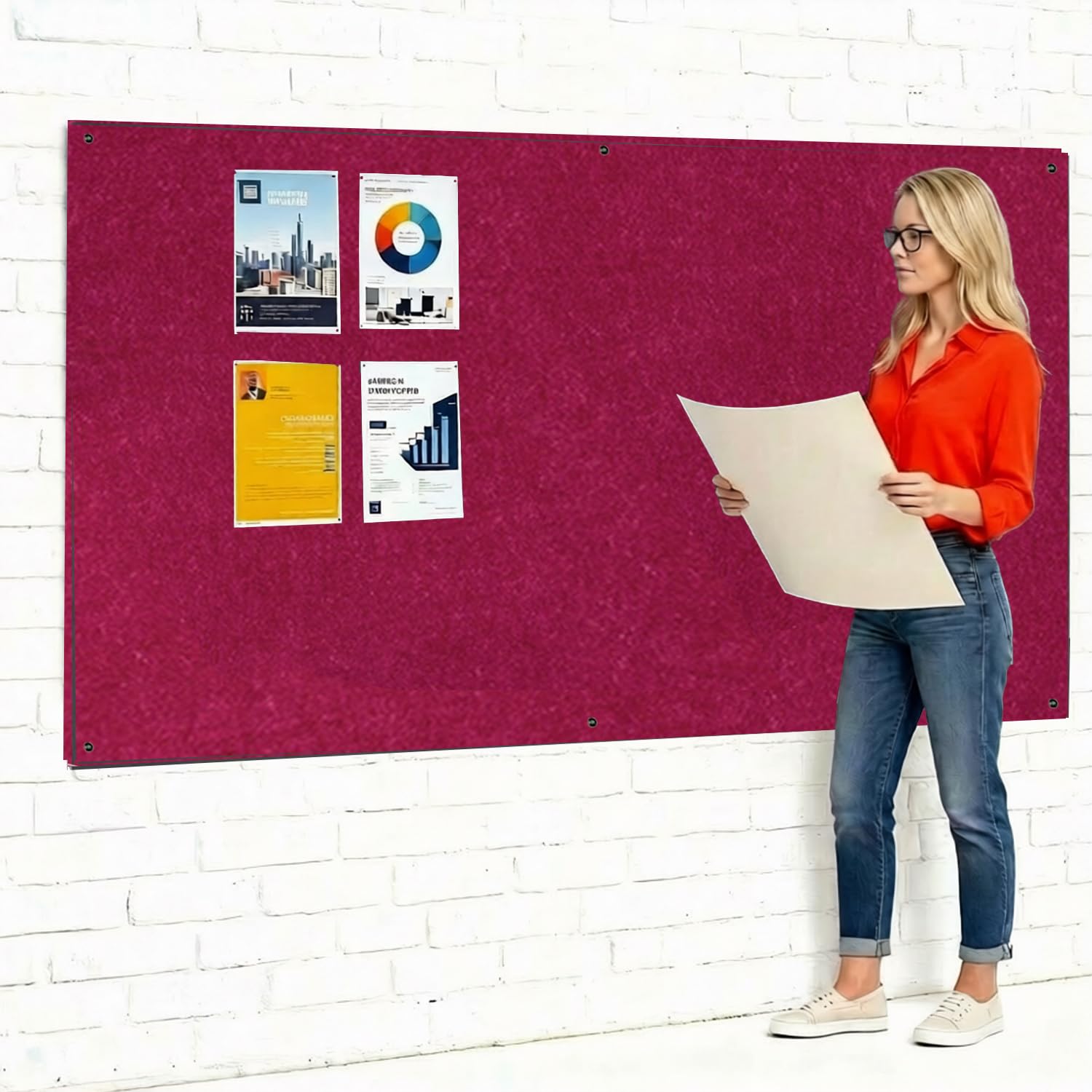 Frameless Fire-Retardant Raspberry Noticeboard, 120 x180 cm, Large Display Message Pinboard, Recycled, Wall-Mounted - 12 Colours to Choose from - Ideal for Office, Classroom — image 1