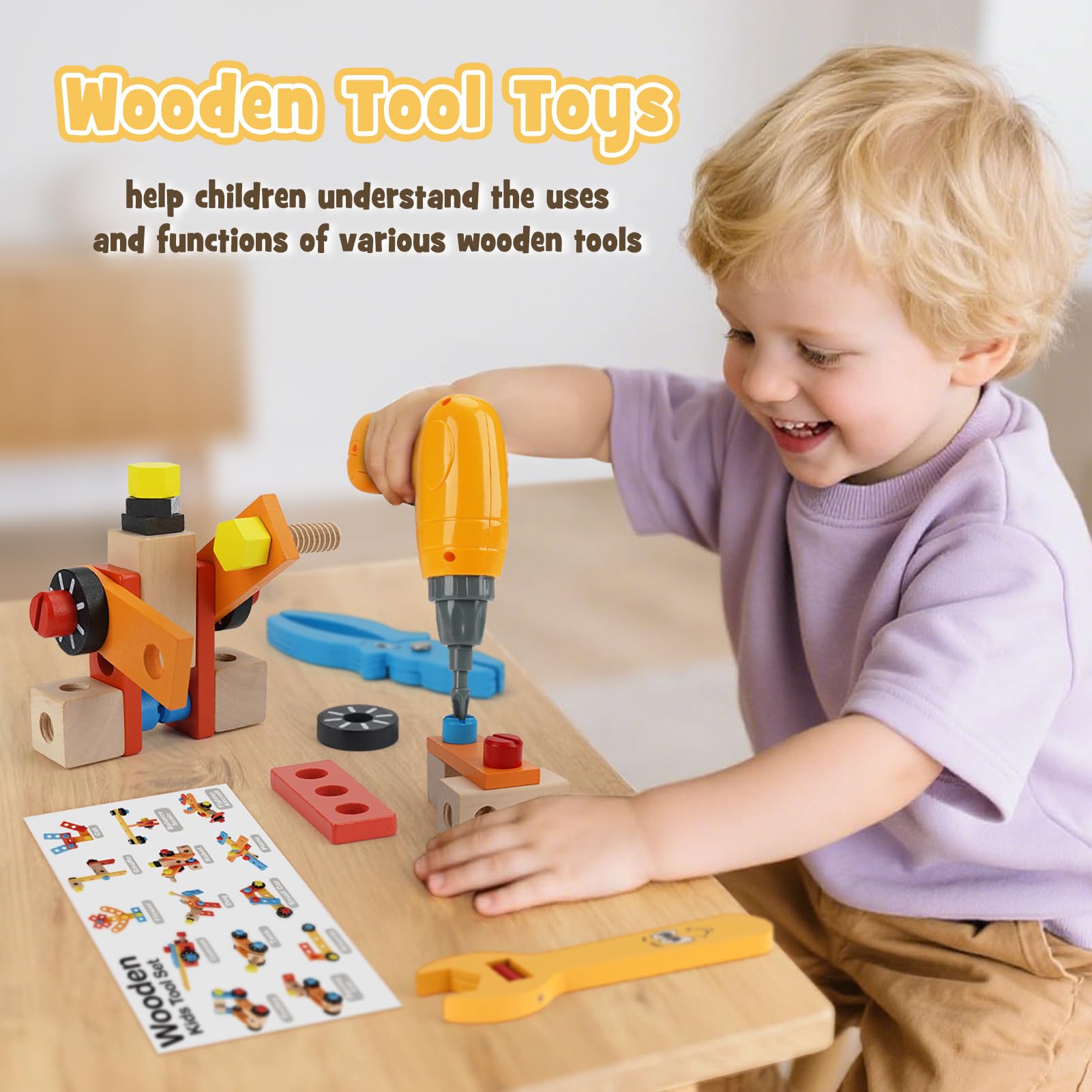 Vanplay Kids Tool Set Wooden Toys Montessori Toys for 3+ Year Olds with Toy Drill Kids Tool Box toys for 3 4 5 6 Year Old Boys Girls - Image 2