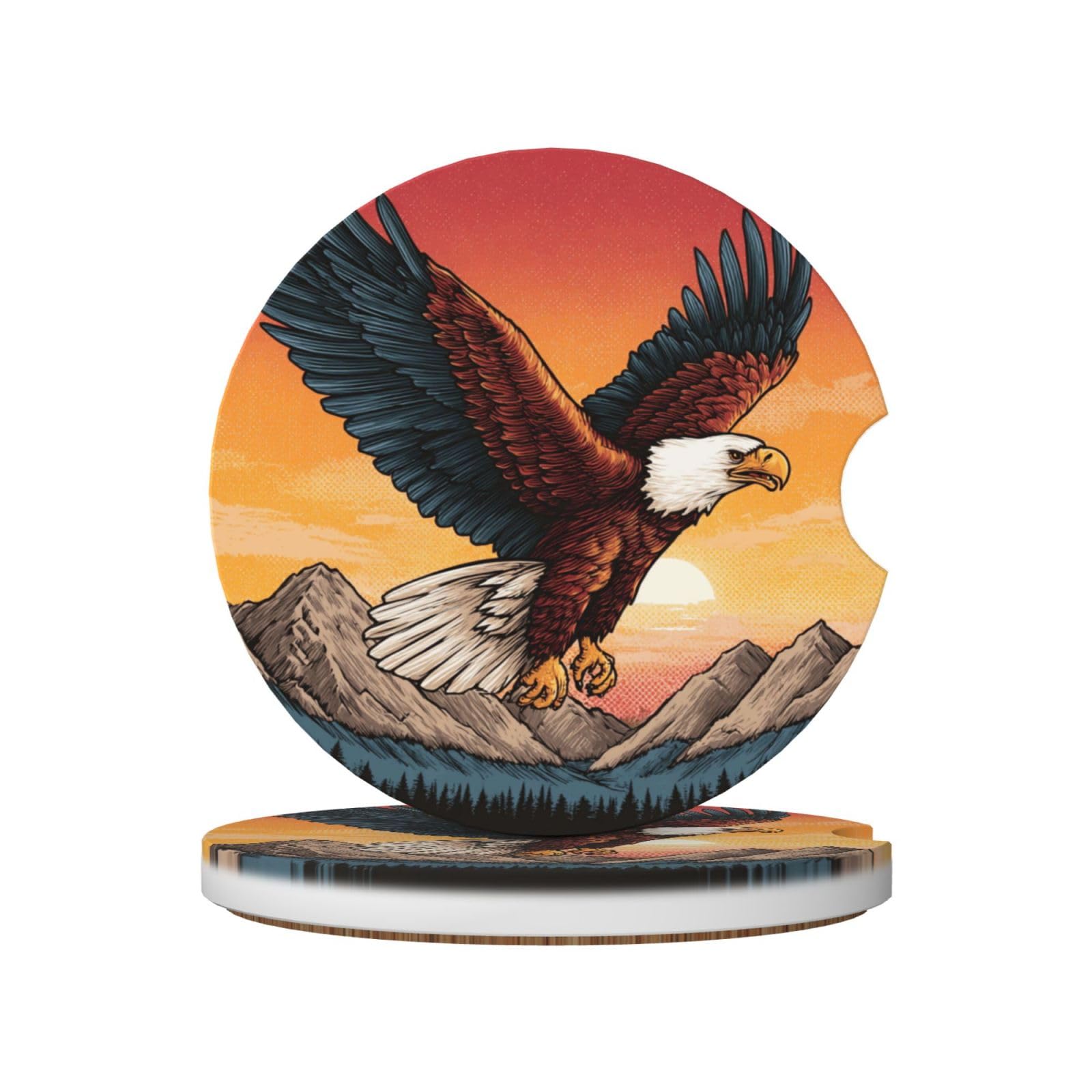 Vintage Eagle in Flight Cartoon Ceramic Coasters,2pcs