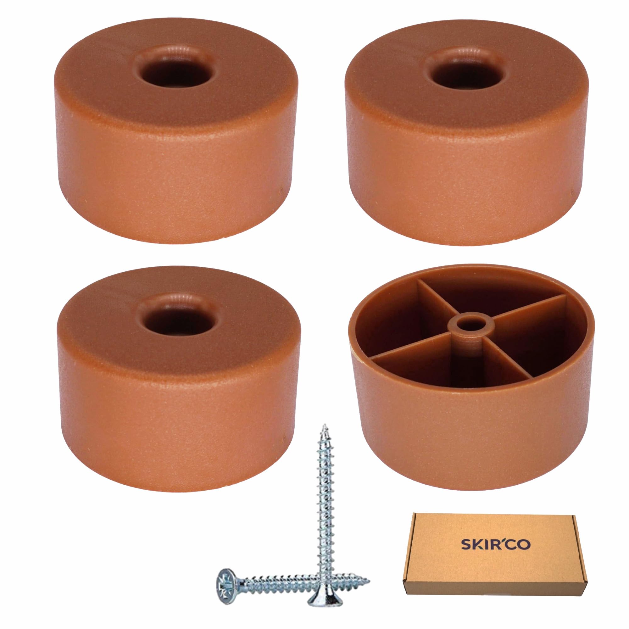 SKIR'CO 4 pcs, Brown Plastic Round Furniture Legs, 50 mm Diameter, Height 25 mm, Plastic Furniture Feet, Screws Included - Image 2