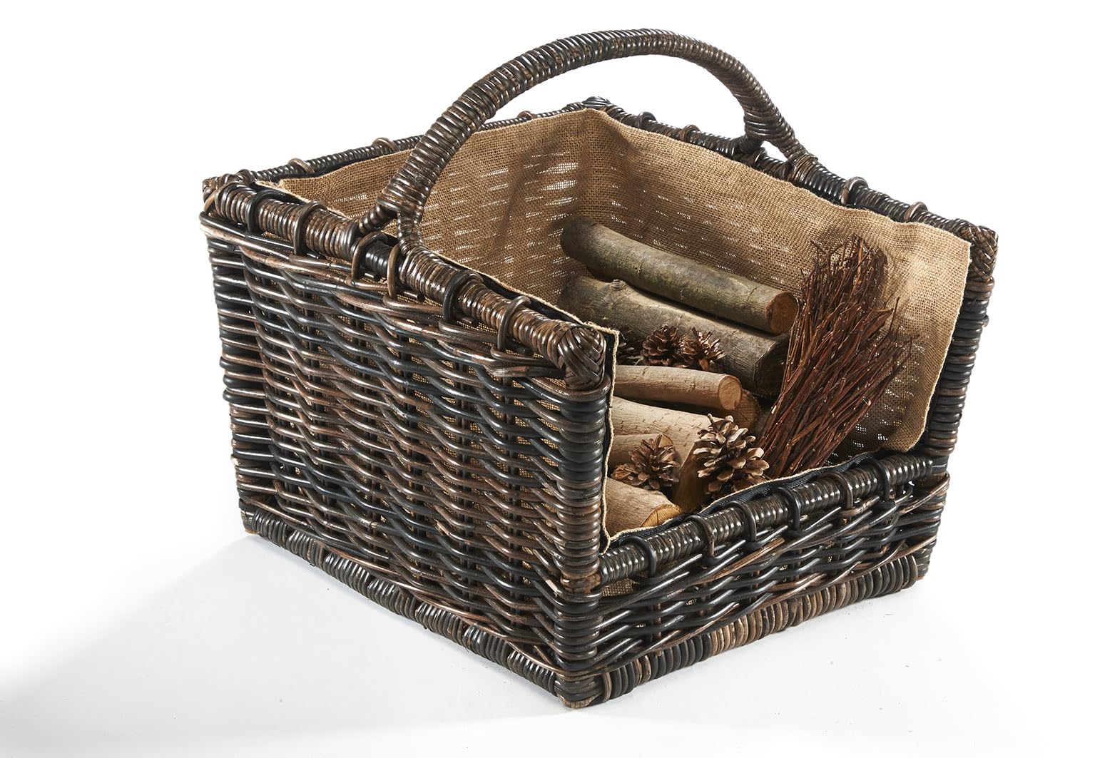 Kobolo Kaminholzkorb Holztrage für Kaminholz Rattan Grau mit Leinenstoff
