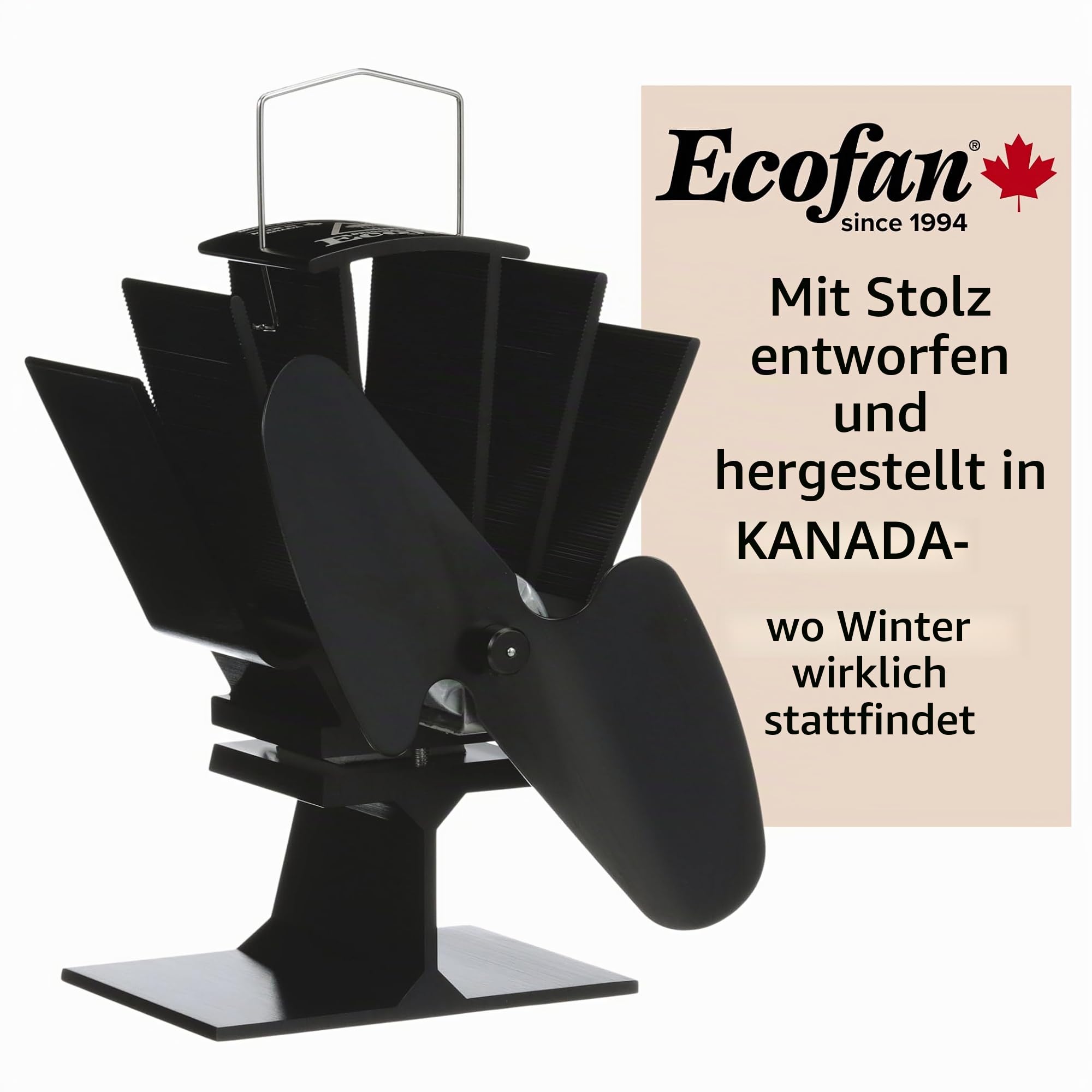 Ecofan Mini Ofenventilator – Kompaktes Klassik-Design – 85 CFM – Ideal für Holzöfen – Wärmebetriebener Ventilator zur Effizienten Luftzirkulation & Brennstoffeinsparung, Black