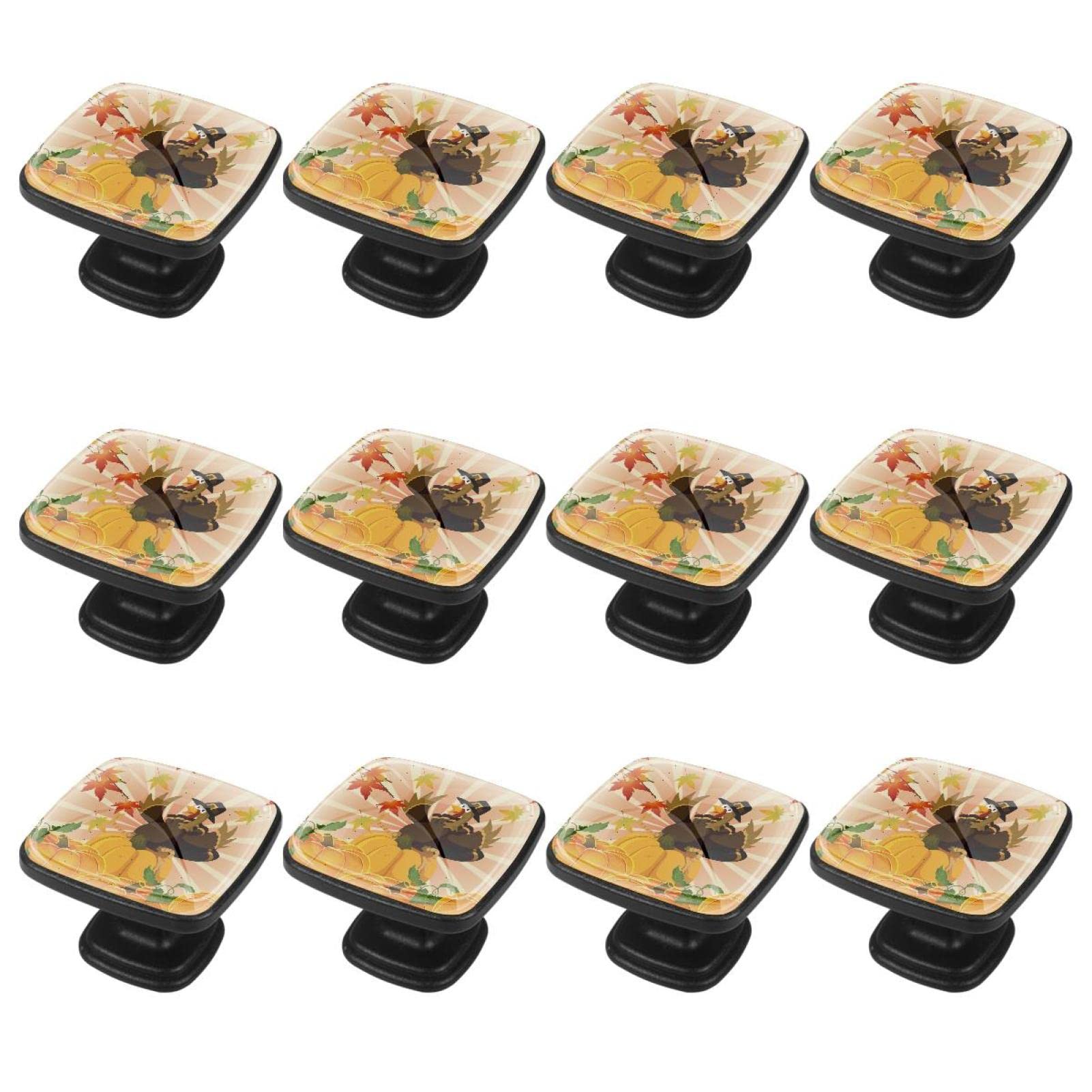 Boutons de commode dessin animé dinde et citrouille en lot de 12 pièces