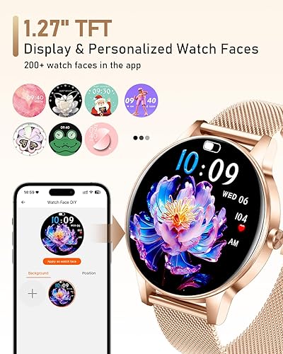 Miniatura 6 de Reloj inteligente para mujer, contestarhacer llamadas, pantalla táctil de 1.27 pulgadas, más de 120 modos deportivos, rastreador de fitness,