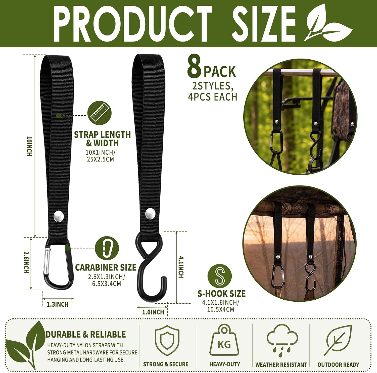 8 Pack Tree Stand Strap Hooks, Heavy Duty Hunting Gear Hangers image 2