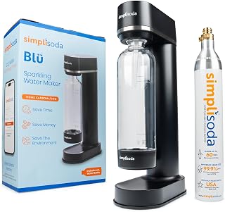 SimpliSoda BLÜ Sparkling Water Maker & Soda Machine with CO2 Cylinder - Black, Screw-In Compatible