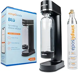 Simpli Soda BLÜ Sparkling Water Maker, Premium Soda Streaming Machine, Carbonated Water Machine and Soda Maker - Black (Machine + 1 CO2 Cylinder)