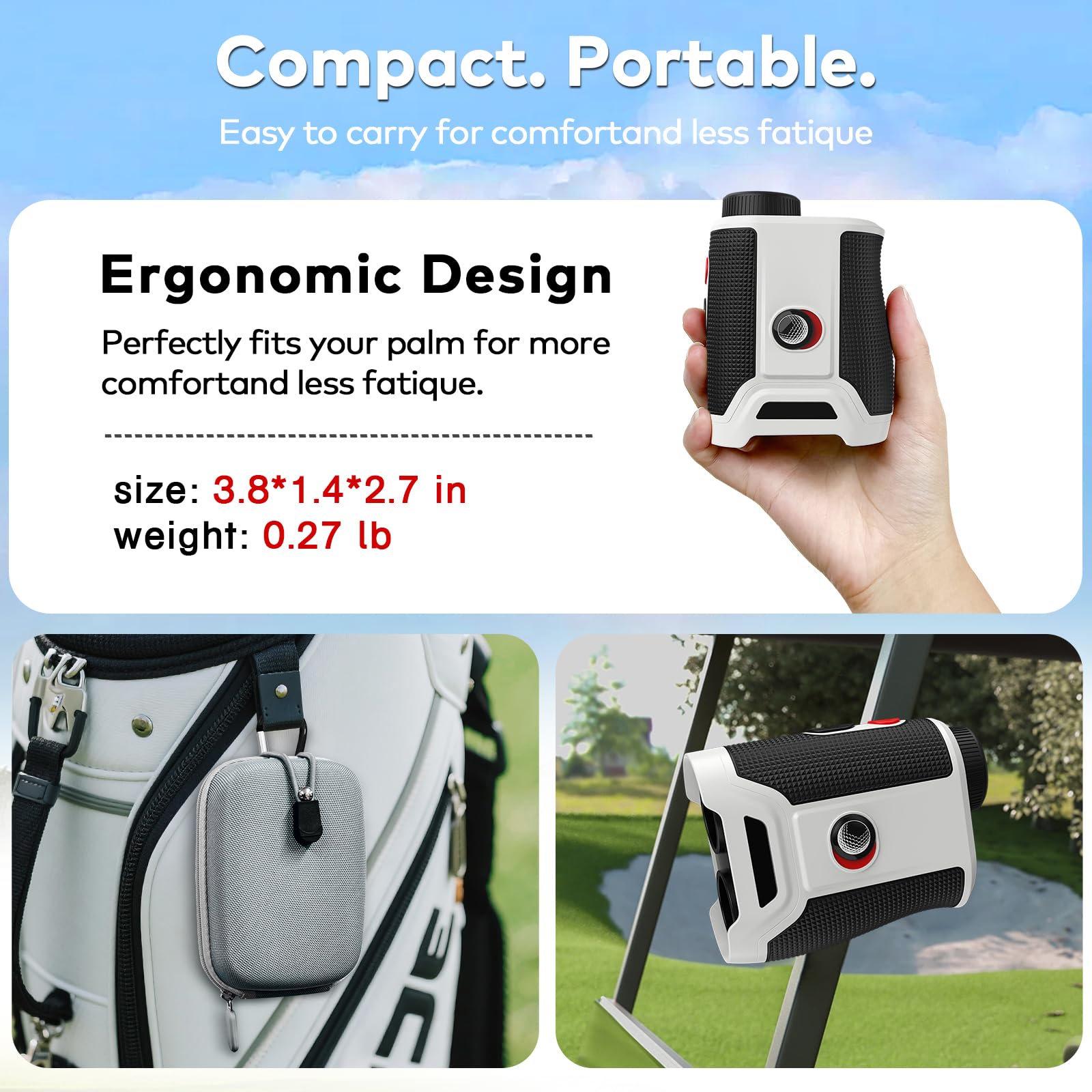 Golf-Entfernungsmesser mit Neigungsschalter, 1200 Yards ±0,5 Yards hohe Präzision, magnetische Halterung, Vibrations-Flaggenverriegelung, USB-C-aufladbar und IP54 wetterfest