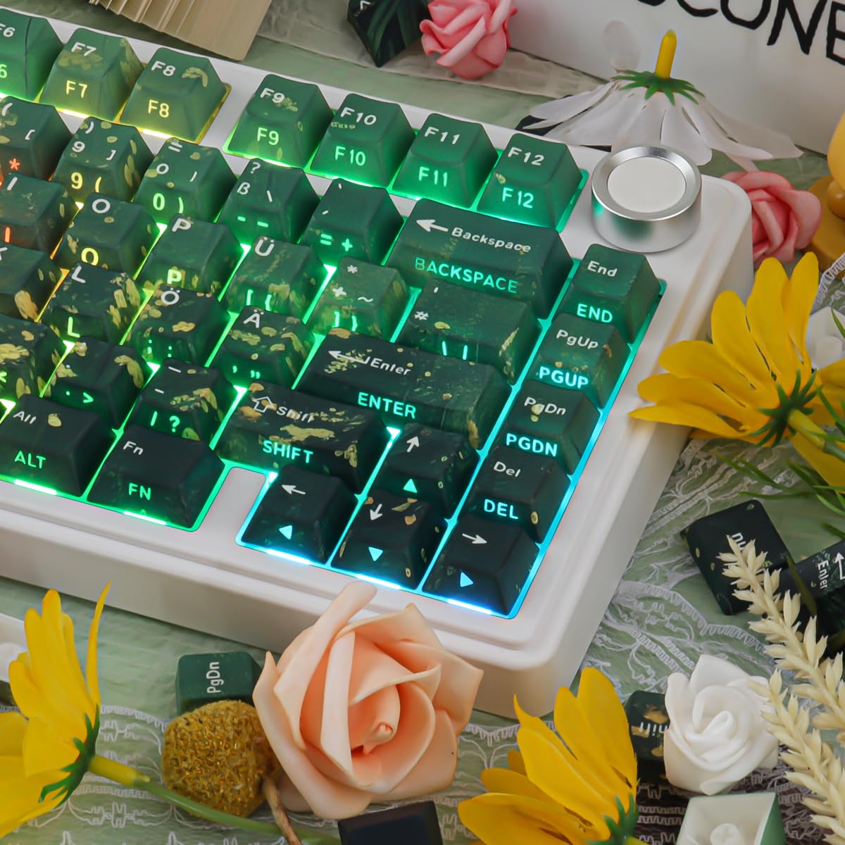 PBT ISO Keycaps, 133 Keys Summer Keycap, Shine Through Dye Sub Custom Keycaps for Cherry MX Switch German QWERTZ Layout Mechanical Keyboards