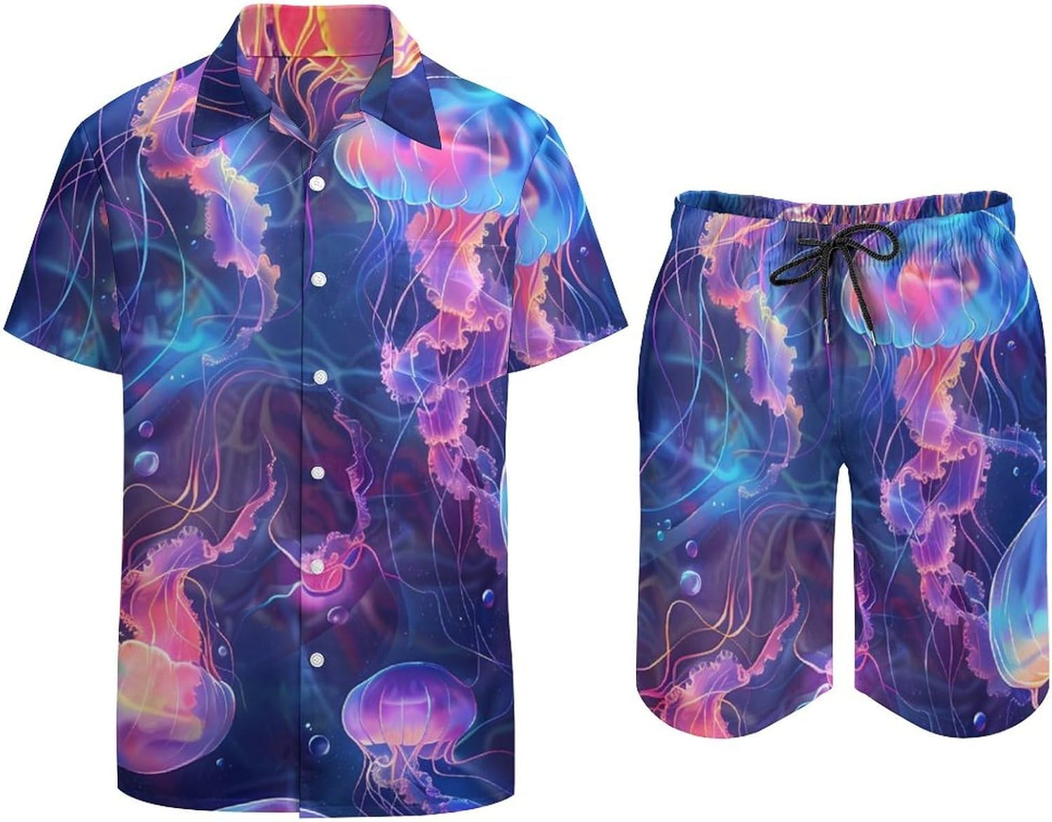 Glowing Jelly Fish Men's Summer Beach Outfits Shirt And Shorts Set 2 Piece Vacation Swimwear