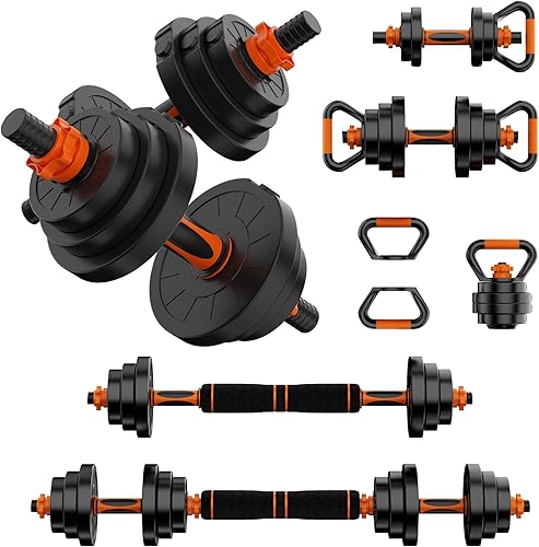 VTORY Juego de mancuernas ajustables, peso libre de 2030507090 libras, juego de 2, 4 en 1 para pesas rusas con soporte de flexión, agarre de