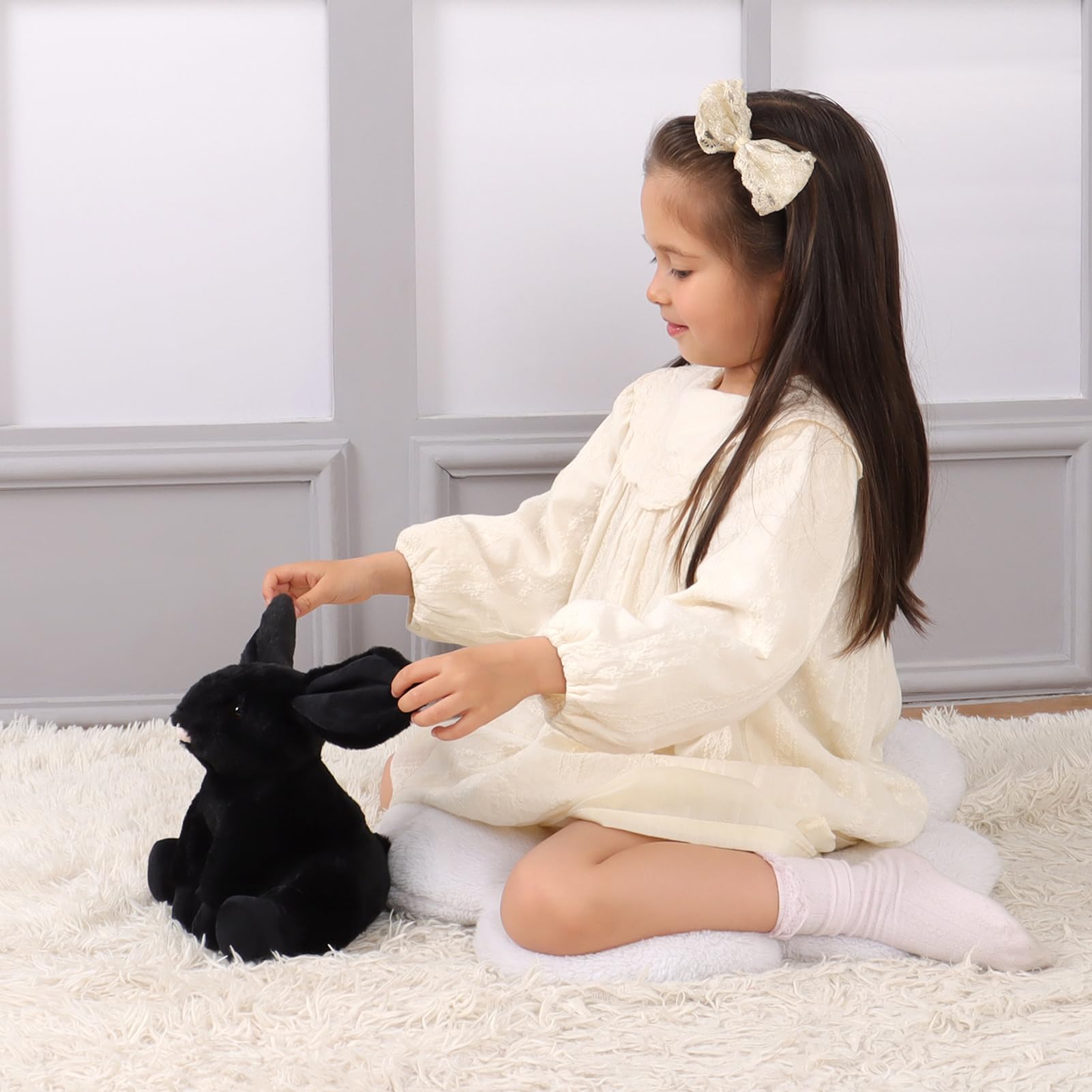 Apricot Lamb Toys Plush Black Bunny Rabbit Stuffed Animal with Fluffy Soft Ears (Black Bunny, 8 Inches), Small - Image 3
