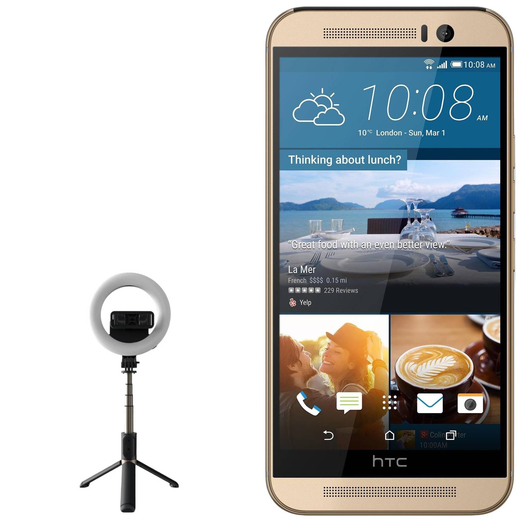 BoxWave Stand and Mount Compatible with HTC One (M9e) - RingLight SelfiePod, Selfie Stick Extendable Arm with Ring Light - Jet Black