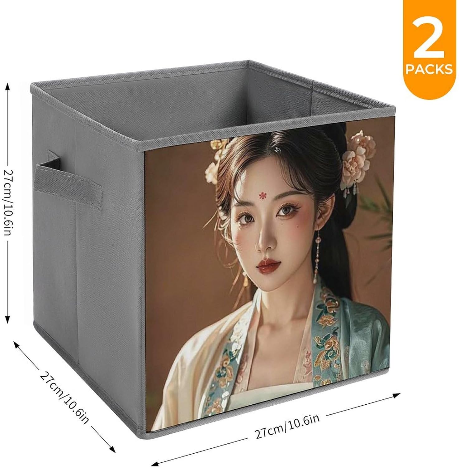 Tang Dynasty Noble Consort Foldable Storage Box with Handles, Durable Oxford Storage Cubes, 2PCS Collapsible Closet Organizer for Home, Shelf, Office, Travel