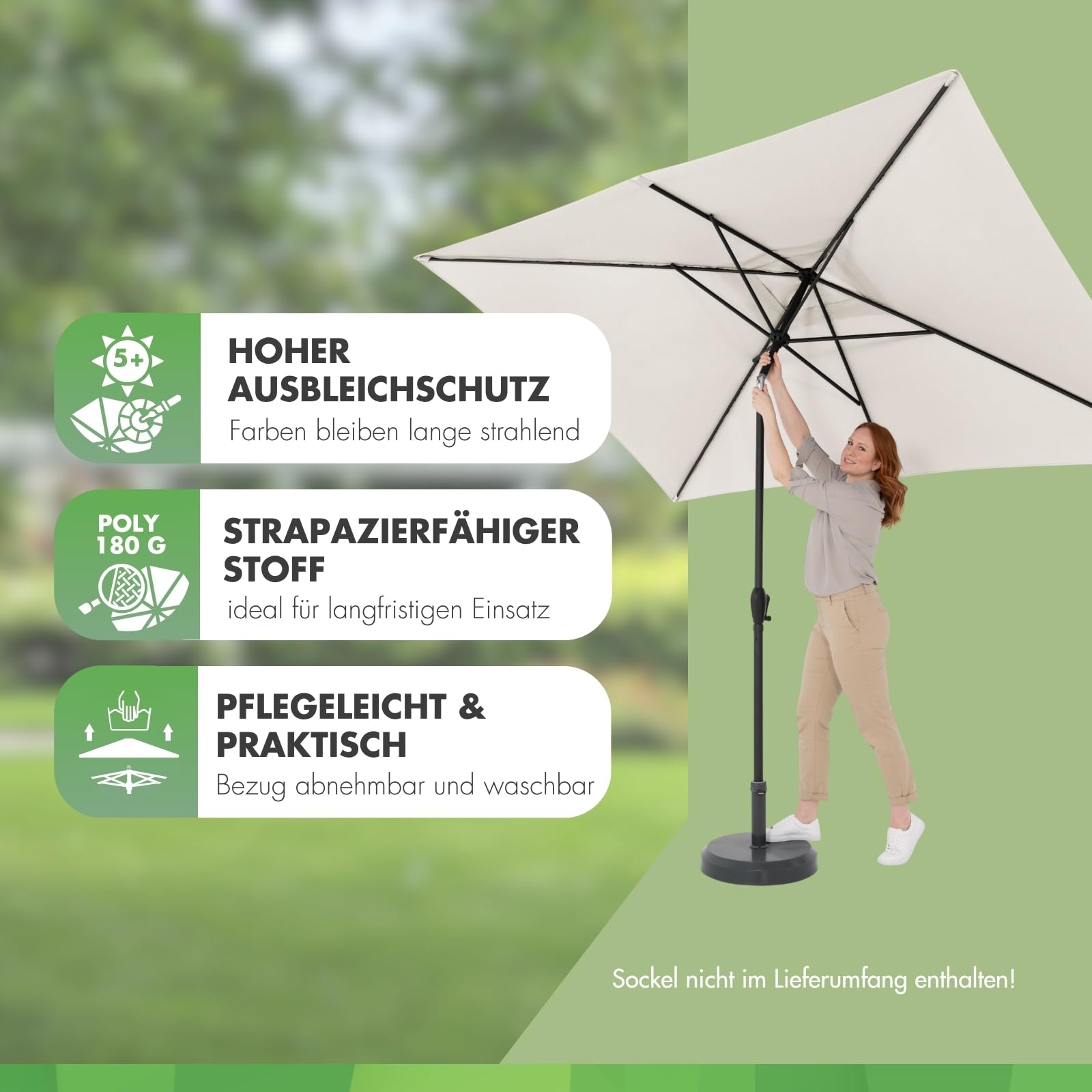 Doppler Sonnenschirm für den Garten Jack 300x200cm in Natur - Rechteckiger Sonnenschirm für Balkon & Terrasse - Schirm knickbar - Großer Balkonsonnenschirm - Kippbarer Kurbelschirm
