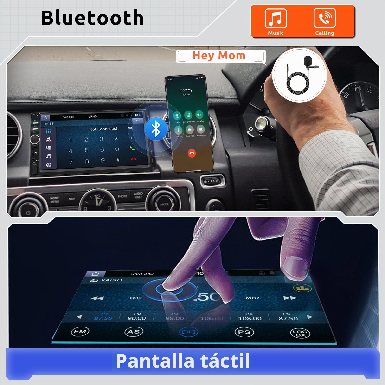 Hodozzy Radio Coche 2 DIN con CarPlay Android Auto, Pantalla Táctil Coche 7 Pulgadas con Bluetooth Mirror Link/Controles en el Volante/FM Radio EQ USB AUX Reproductor Multimedia de Coche+ Cámara