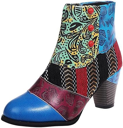 Amazon.com: Patrón Floral Imprimir Bota Para Chunkey Bloque Mediados  Tacones Moda Muticolor Spciling Botas Para Vestir Zapatos De Compras :  Ropa, Zapatos y Joyería