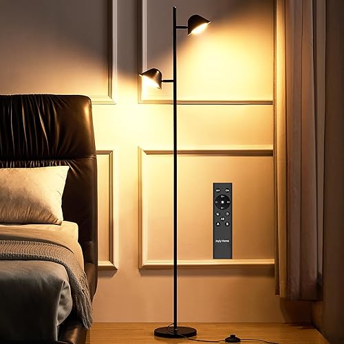 Joyly Home - Moderna lámpara de pie de doble cabeza con control remoto, LED súper brillante de 20 W, temperatura de color ajustable y