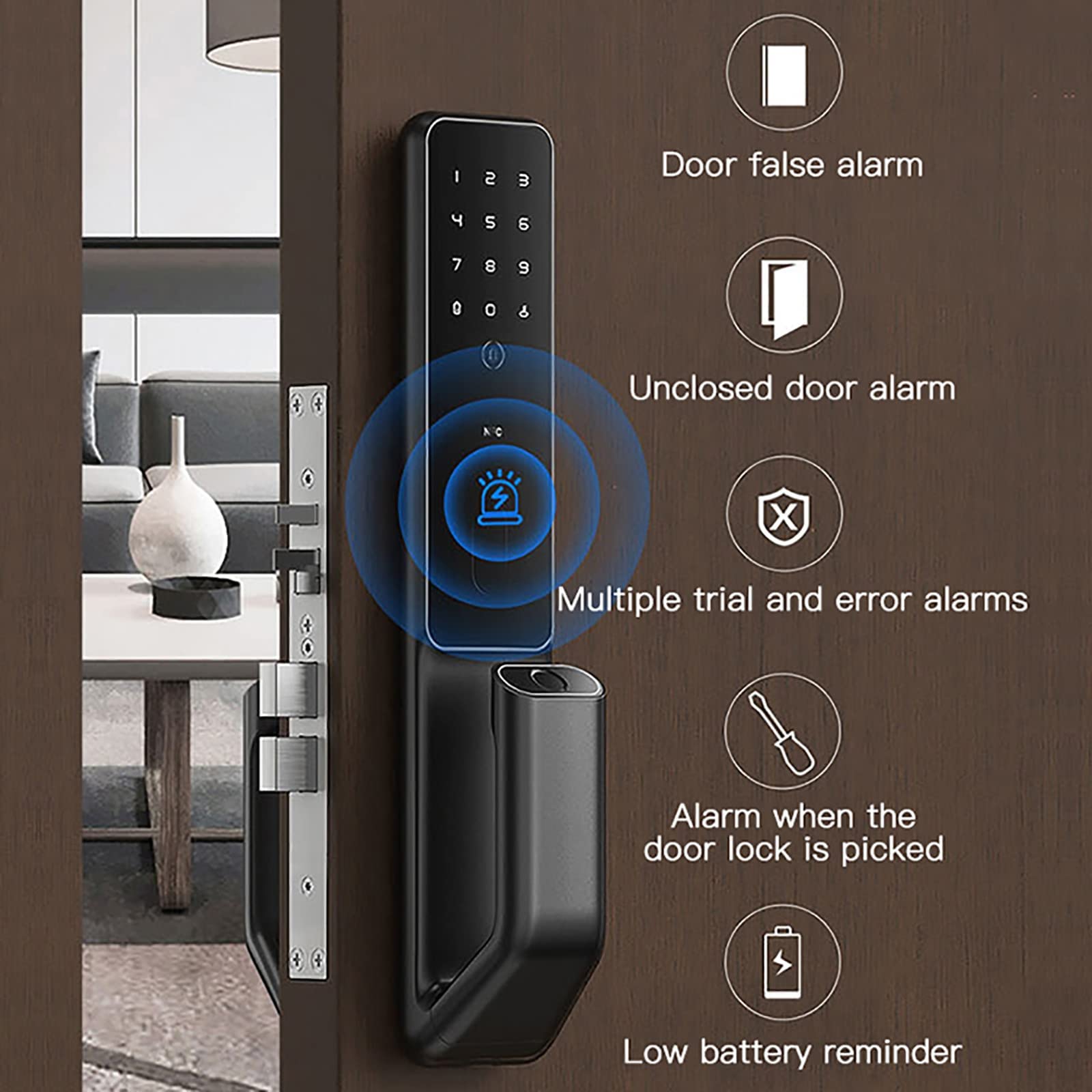 Biometryczny zamek z czytnikiem linii papilarnych, inteligentny do drzwi wejściowych, odblokowywanie Bluetooth, zdalne sterowanie aplikacją, cyfrowe zabezpieczenia, bezkluczykowy dostęp
