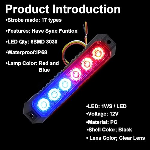 Miniatura 4 de Luces estroboscópicas para camiones, luces de emergencia para vehículos, luces intermitentes, 6 luces LED estroboscópicas, cabeza de luz de rejilla,