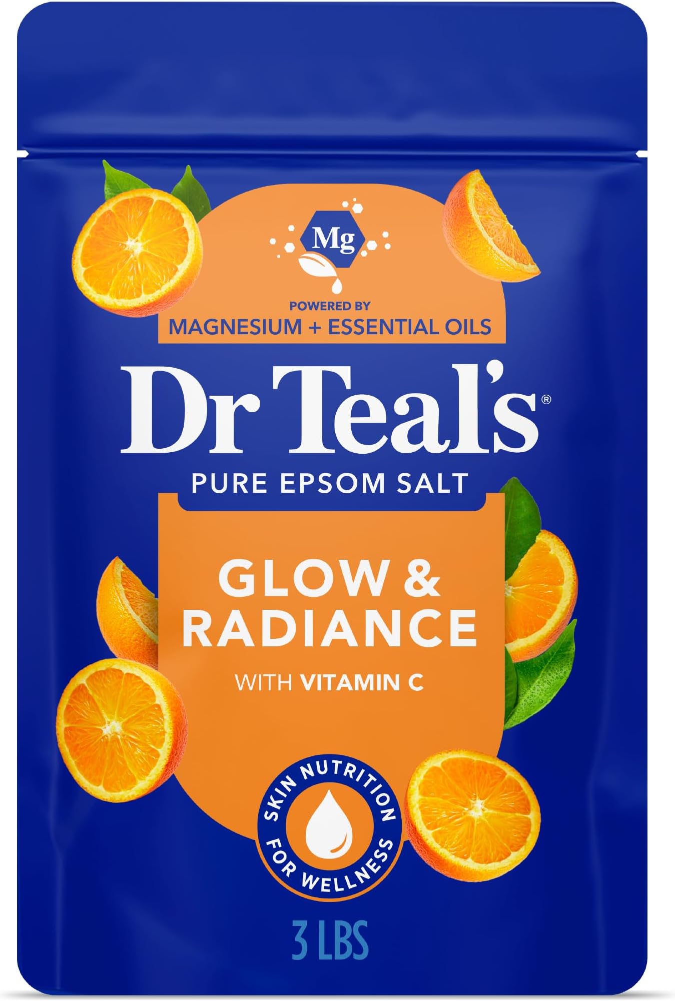 Pure Epsom Magnesium Salt Soak, Glow & Radiance with Vitamin C & Citrus Essential Oils, 3 lbs