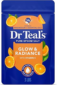 Pure Epsom Magnesium Salt Soak, Glow & Radiance with Vitamin C & Citrus Essential Oils, 3 lbs