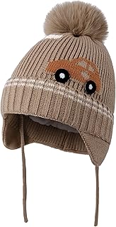 ECOMBOS Baby,Clothing,Baby Boys 0-24m,Accessories,Hats & Caps ECOMBOS Kids Beanie Hat - Boys Winter Knitted Hat Earflap Car Bobble Hat Warm Beanie Fleece Lining Children Hat with Pompom for 4-8 Ages