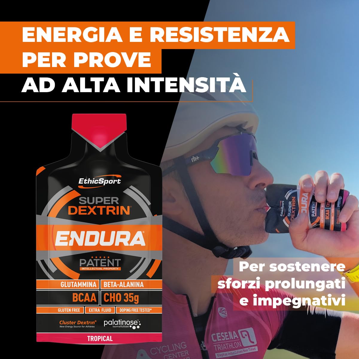 Super Dextrin ENDURA EthicSport – Gel energetico con carboidrati differenziati ed evoluti (Cluster Dextrin e Palatinose) – Senza caffeina - Confezione da 15 x 60 ml - Gusto Tropical