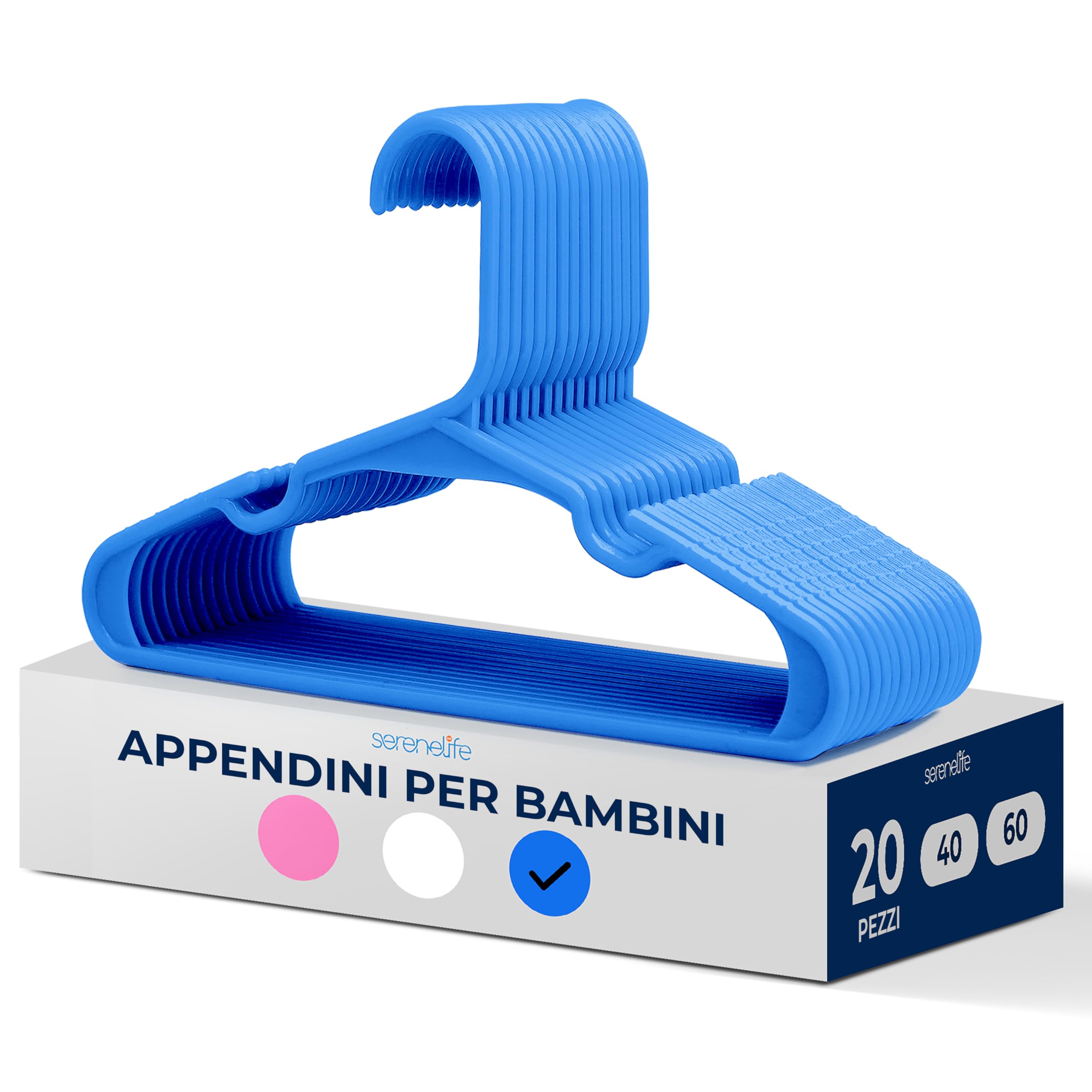 SereneLife Appendiabiti Bambini 20 Pezzi Antiscivolo Salvaspazio Blu