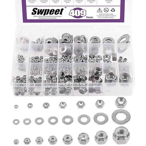 Vista 71 de Swpeet Juego surtido de 132 tuercas de seguridad y tuercas hexagonales SAE 304 de acero inoxidable 2 tipos, tuercas hexagonales de rosca gruesa
