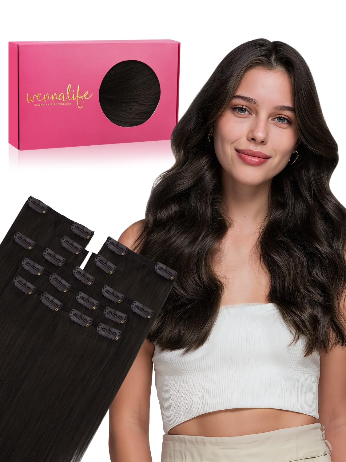 WENNALIFE Clip In Extensions Echthaar, Clip In Extensions Hair Extensions Clip In Remy Natürliche Echthaar Extensions Clip Haarverlängerung Echthaar