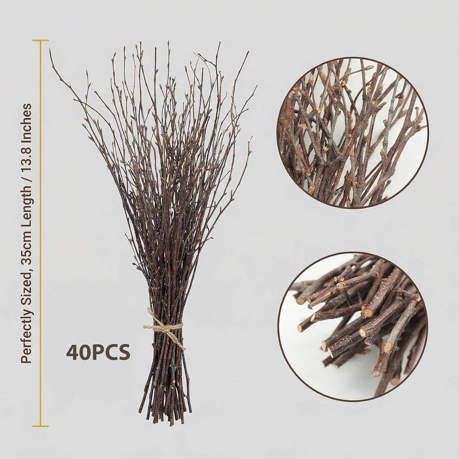 40PCS Natural Birch Twigs – 13.8 Inch Dried Birch Branches for Decoration Vases Decorative Twigs and Branches for Vase Natural Plant Branch Decor for Wedding Arrangements, Home Decor, Wreath Crafts