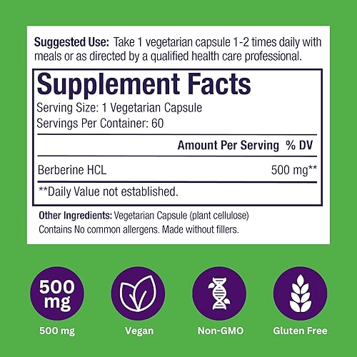 Miniatura 6 de Paradise Herbs, Extracto de berberina, 500 mg, suplemento de berberina pura y potente, vegano, sin OMG, sin gluten, 60 cápsulas vegetarianas